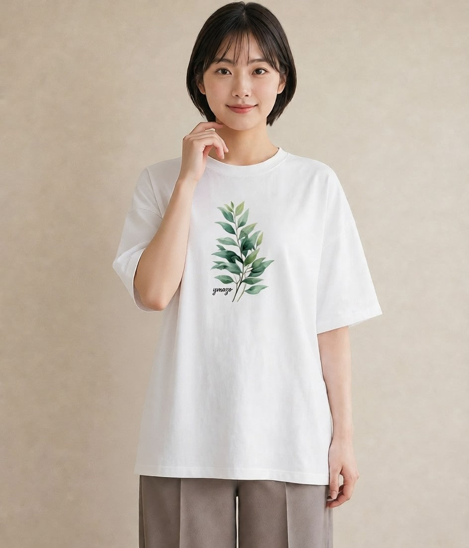 デザインTシャツ レディース シダ 植物 ボタニカル イラスト 抜け感 カフェ巡り 女子会 白T