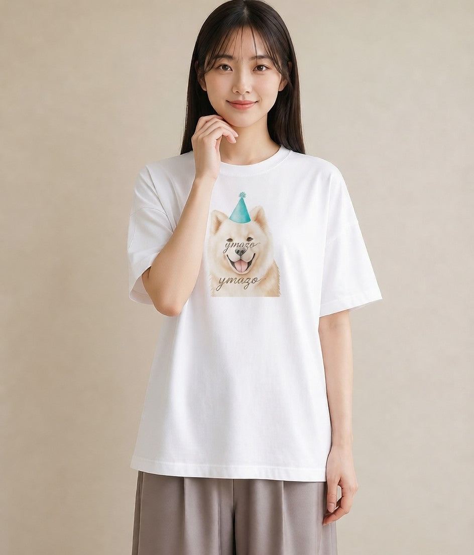 デザインTシャツ レディース サモエド 犬 いぬ イラスト 綿100 デート 白T