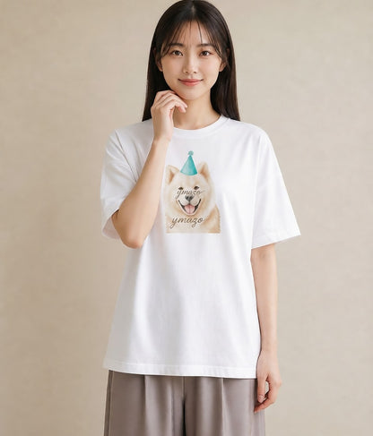 デザインTシャツ レディース サモエド 犬 いぬ イラスト 綿100 デート 白T
