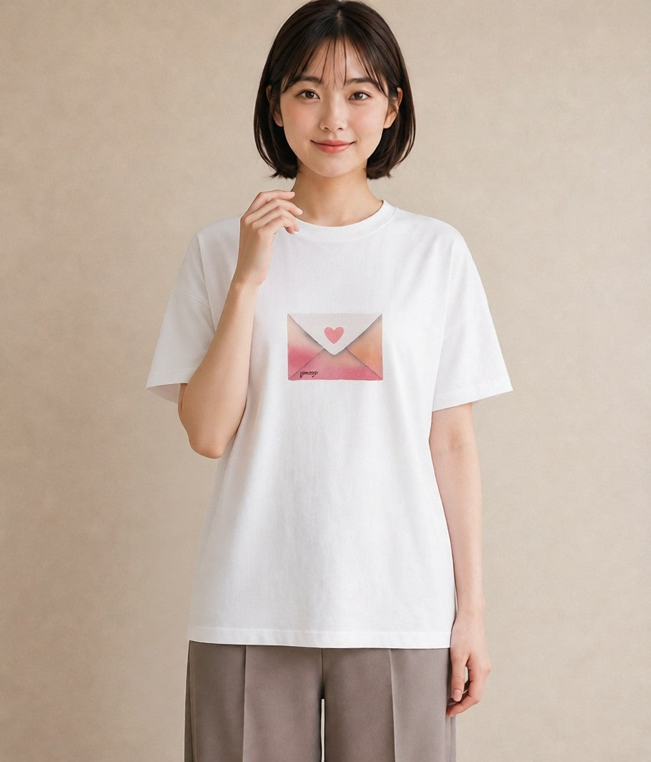 半袖Tシャツ レディース 封蝋 手紙 アンティーク ナチュラル イラスト ラフカジュアル ラフ レイヤード 白T