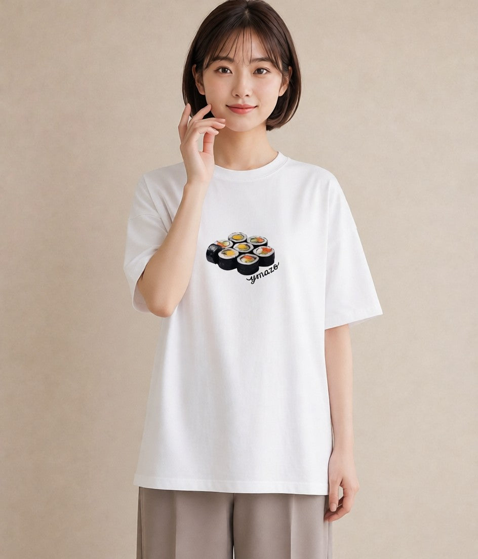 半袖Tシャツ レディース おにぎり 食べ物 フード イラスト ヴィンテージ風 カフェ巡り 女子会 白T
