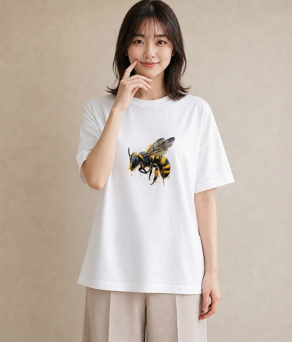 半袖Tシャツ レディース みつばち 昆虫 虫 イラスト こなれ感 姉妹 送別ギフト 白T