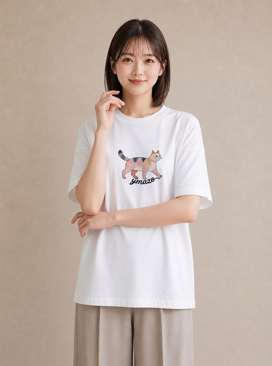 半袖Tシャツ レディース 猫好き 猫 ねこ イラスト レトロ 綿100 デート 白T