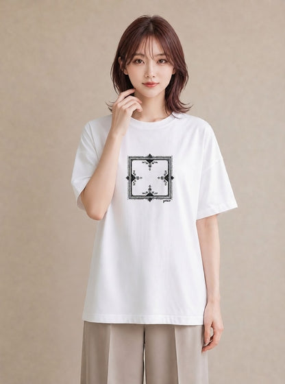 デザインTシャツ レディース レースハンカチ レース ハンカチ ナチュラル アンティーク イラスト きれいめ レイヤード 友達ギフト 白T
