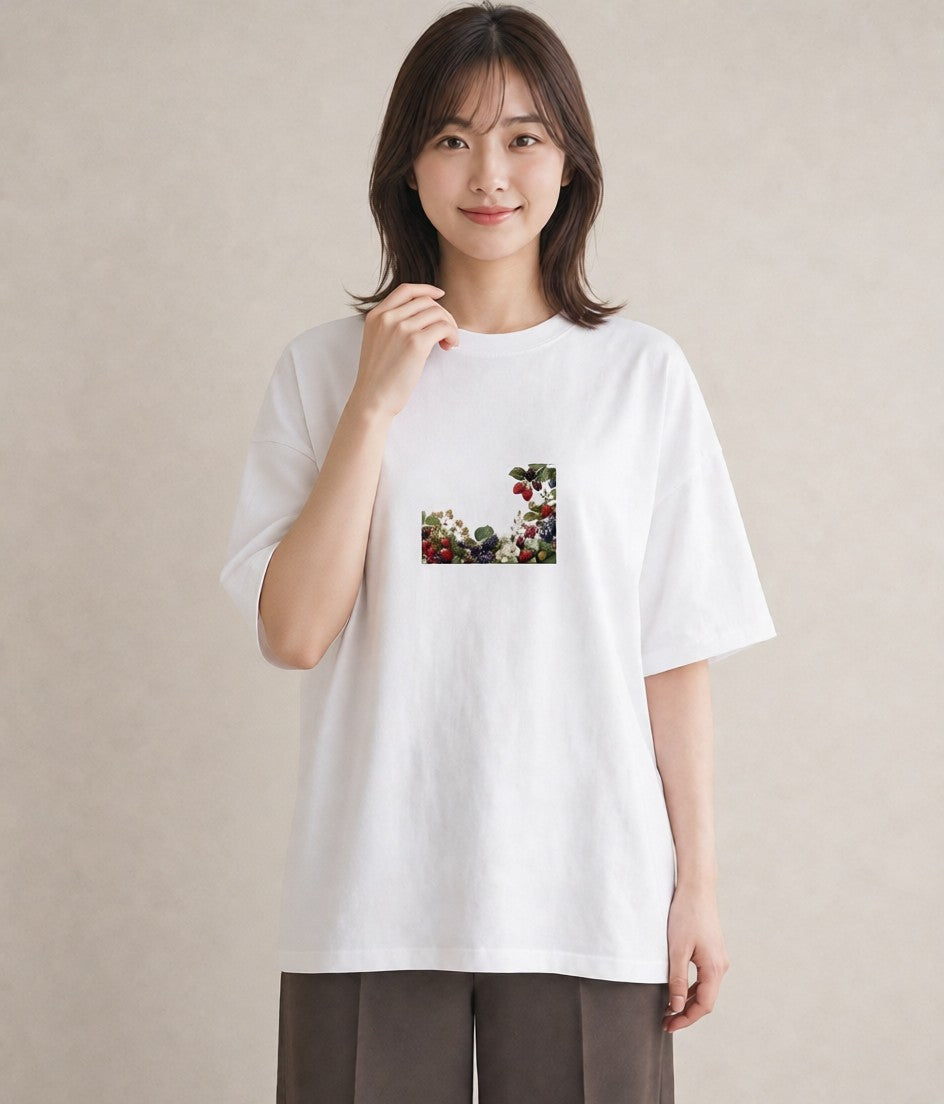 デザインTシャツ レディース 木の実 植物 ボタニカル イラスト 韓国風 公園 ママ 白T