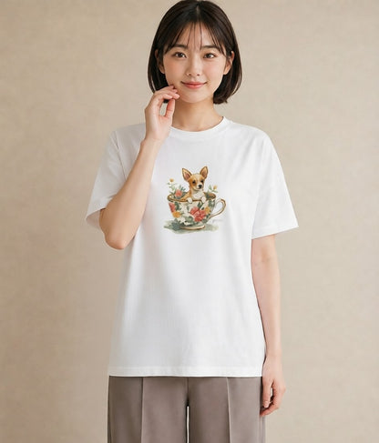 Tシャツ レディース チワワ 犬 いぬ イラスト お出かけ 普段着 白T