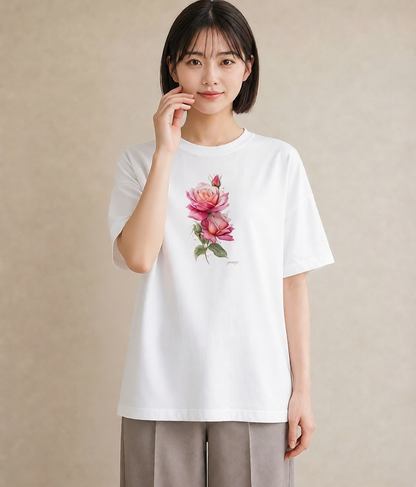 グラフィックTシャツ レディース バラ 薔薇 ローズ 花 花柄 イラスト 個性的 海 カフェ巡り 白T