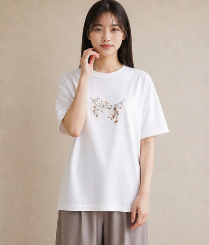デザインTシャツ レディース 洗濯物 風 ナチュラル アンティーク イラスト 上品 誕生日プレゼント 綿100 白T