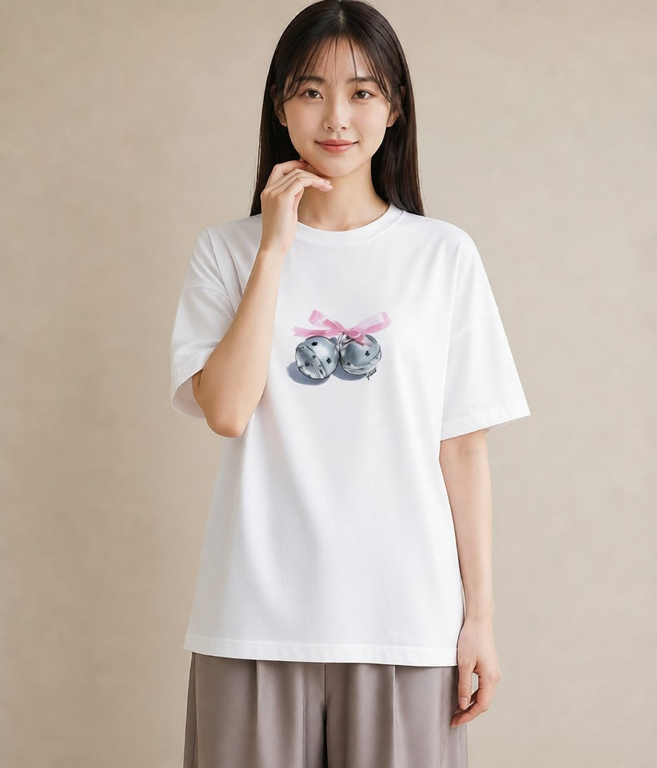 半袖Tシャツ レディース 風鈴 ガラス 夏 ナチュラル アンティーク イラスト ユニーク 在宅 公園 白T