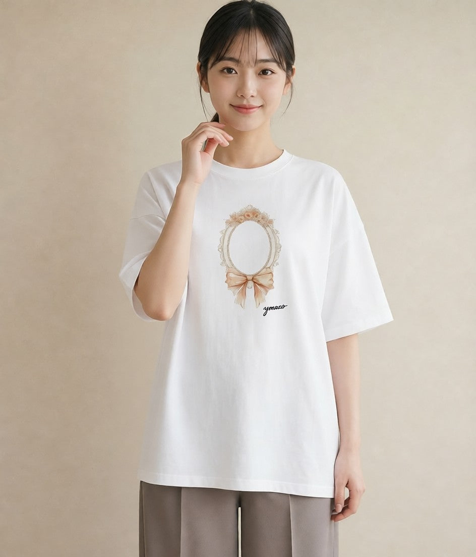 デザインTシャツ レディース 手鏡 アンティーク レトロ ナチュラル イラスト おしゃれギフト 社会人 白T