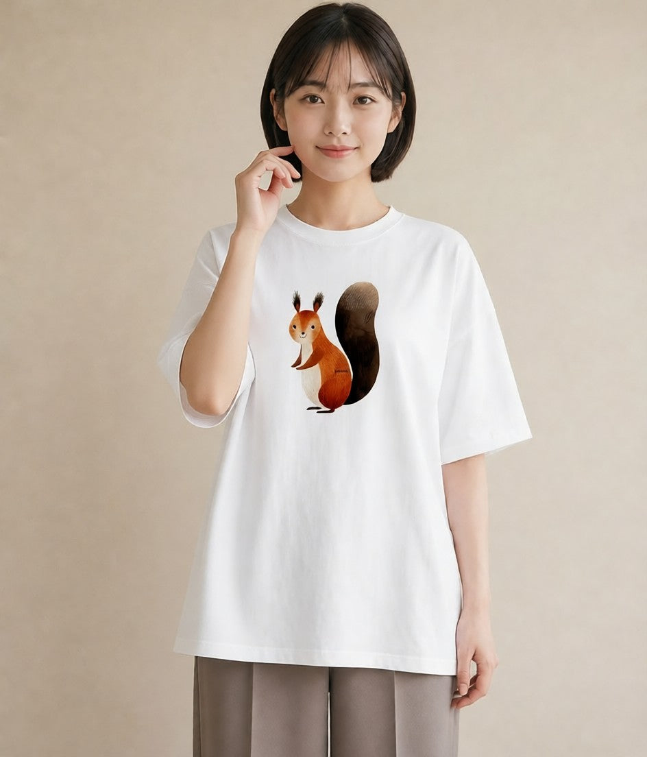 半袖Tシャツ レディース シマリス ペット 動物 イラスト 水彩風 ホワイトデー 春服 白T