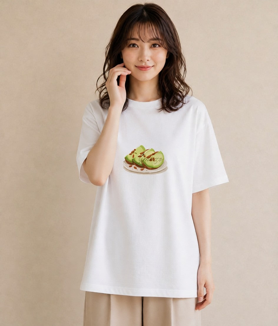 Tシャツ レディース アボカド 食べ物 フード イラスト カフェ巡り 女子会 白T