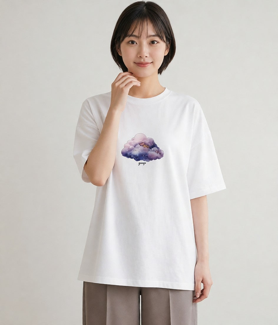 プリントTシャツ レディース 獅子座 星空 宇宙 イラスト 通勤 在宅 白T