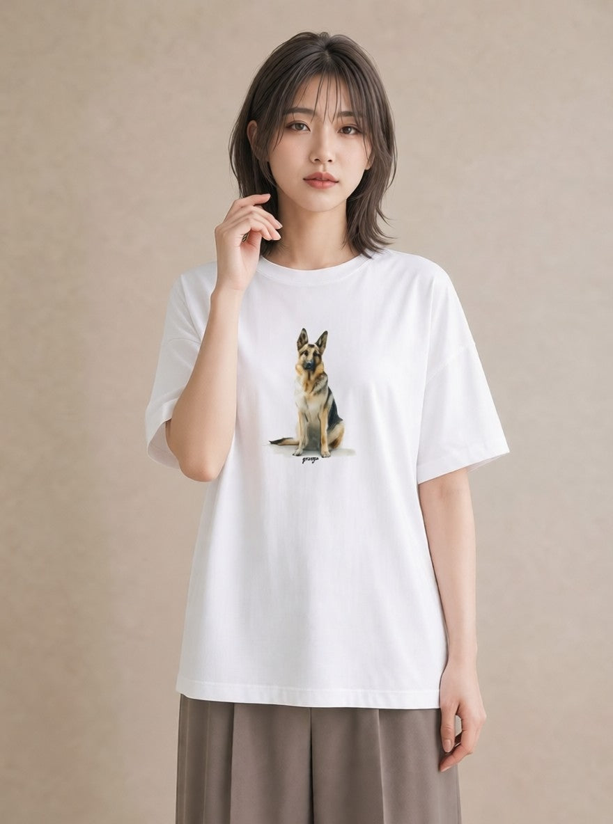 Tシャツ レディース 老犬 犬 いぬ イラスト 線画 カフェ巡り 女子会 白T
