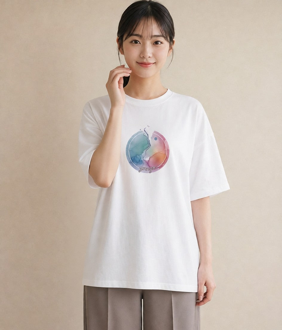 Tシャツ レディース 双子座 星空 宇宙 イラスト 普段使い カフェ巡り 女子会 白T