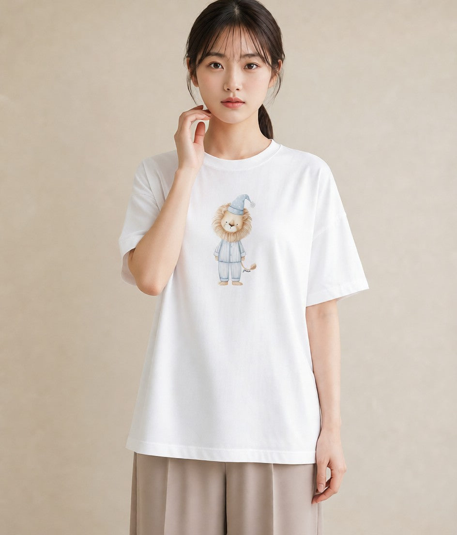 Tシャツ レディース ライオン 動物 アニマル イラスト こなれ感 デート 帰省 白T