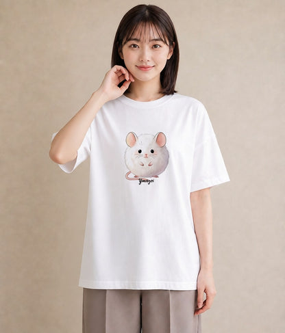 半袖Tシャツ レディース ロボロフスキー ペット 動物 イラスト レトロ クリスマス 旅行 白T