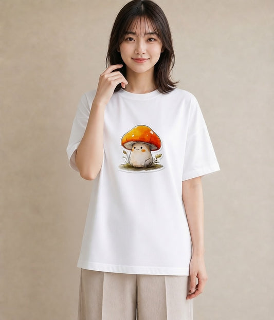 グラフィックTシャツ レディース きのこ 植物 ボタニカル イラスト 抜け感 親子 20代 白T