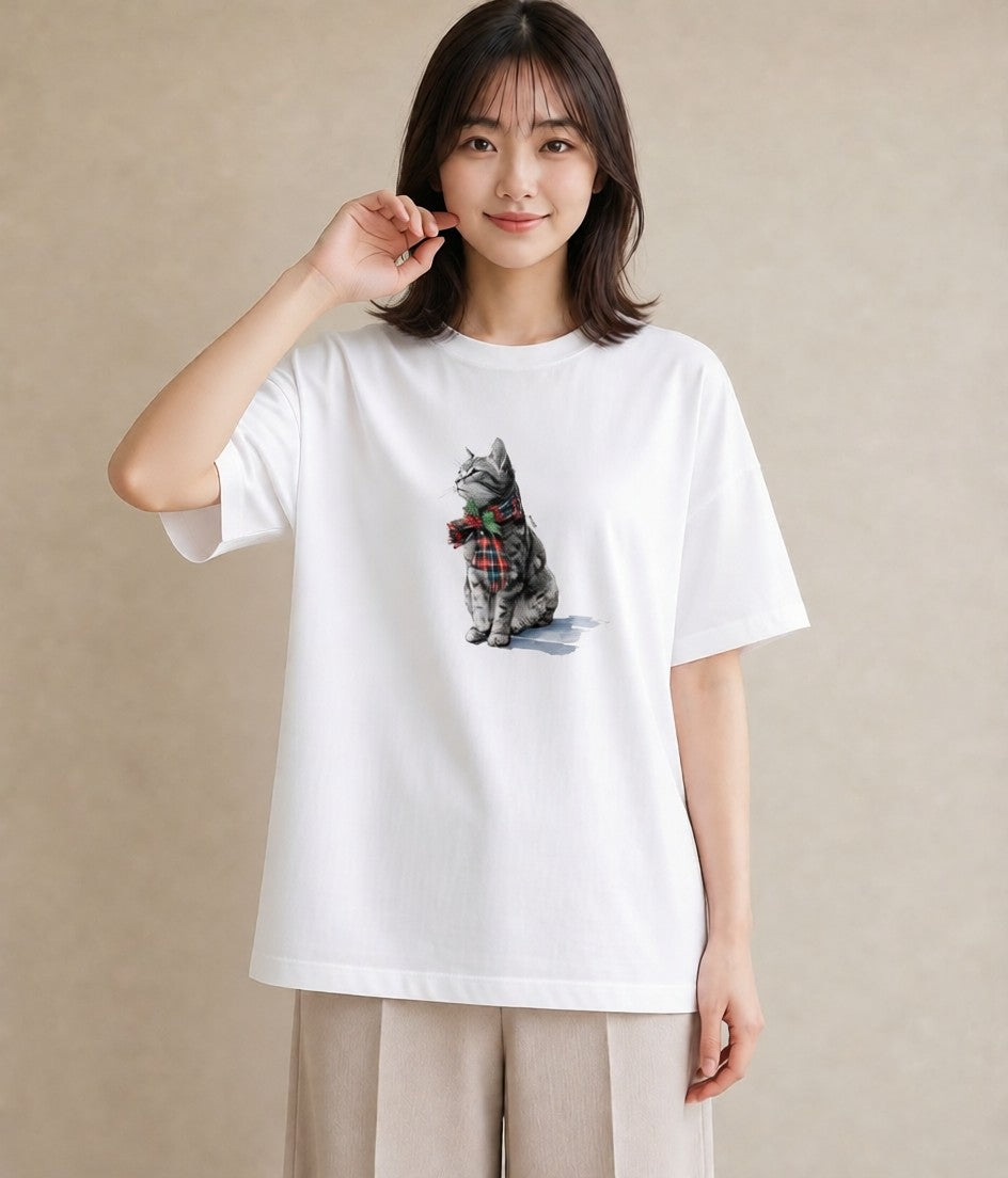プリントTシャツ レディース サバトラ 猫 ねこ イラスト ポップ 社会人 女性 白T
