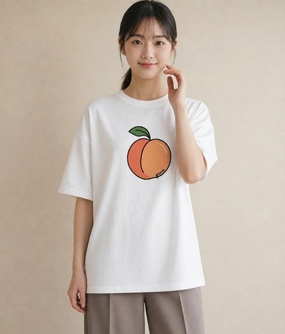 デザインTシャツ レディース もも 食べ物 フード イラスト 韓国風 週末コーデ 敬老の日 白T