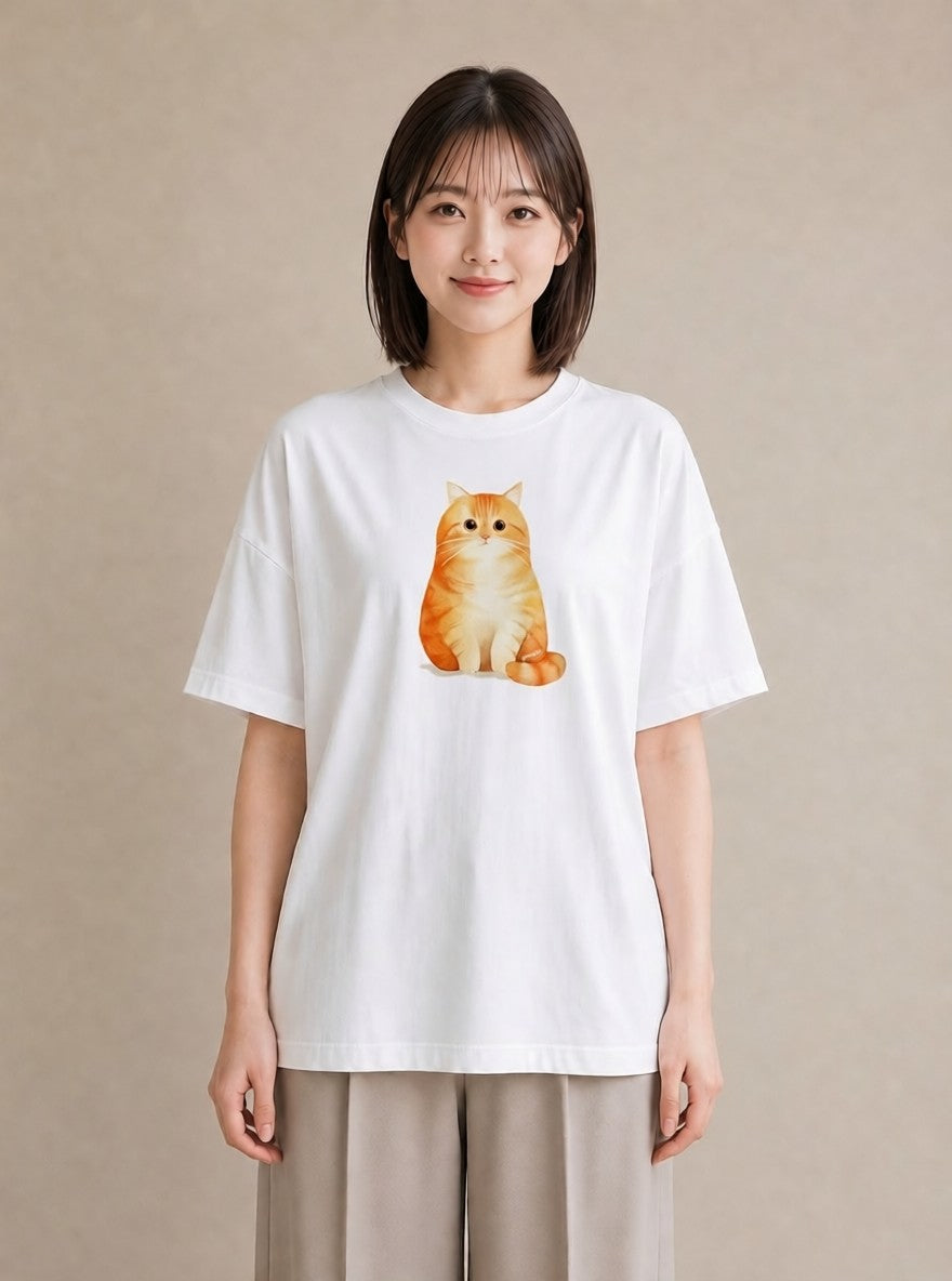 半袖Tシャツ レディース おすわり猫 猫 ねこ イラスト 手描き風 親子 20代 白T