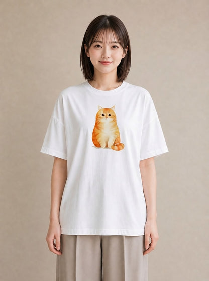 半袖Tシャツ レディース おすわり猫 猫 ねこ イラスト 手描き風 親子 20代 白T