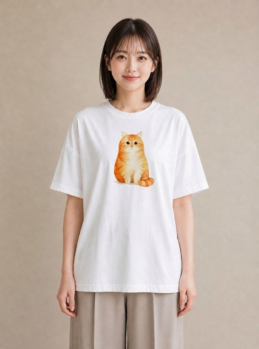 半袖Tシャツ レディース おすわり猫 猫 ねこ イラスト 手描き風 親子 20代 白T