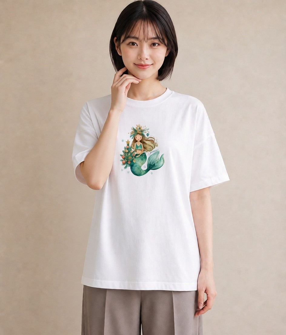 プリントTシャツ レディース 人魚 海の生き物 海 イラスト 個性的 通学 誕生日プレゼント 白T