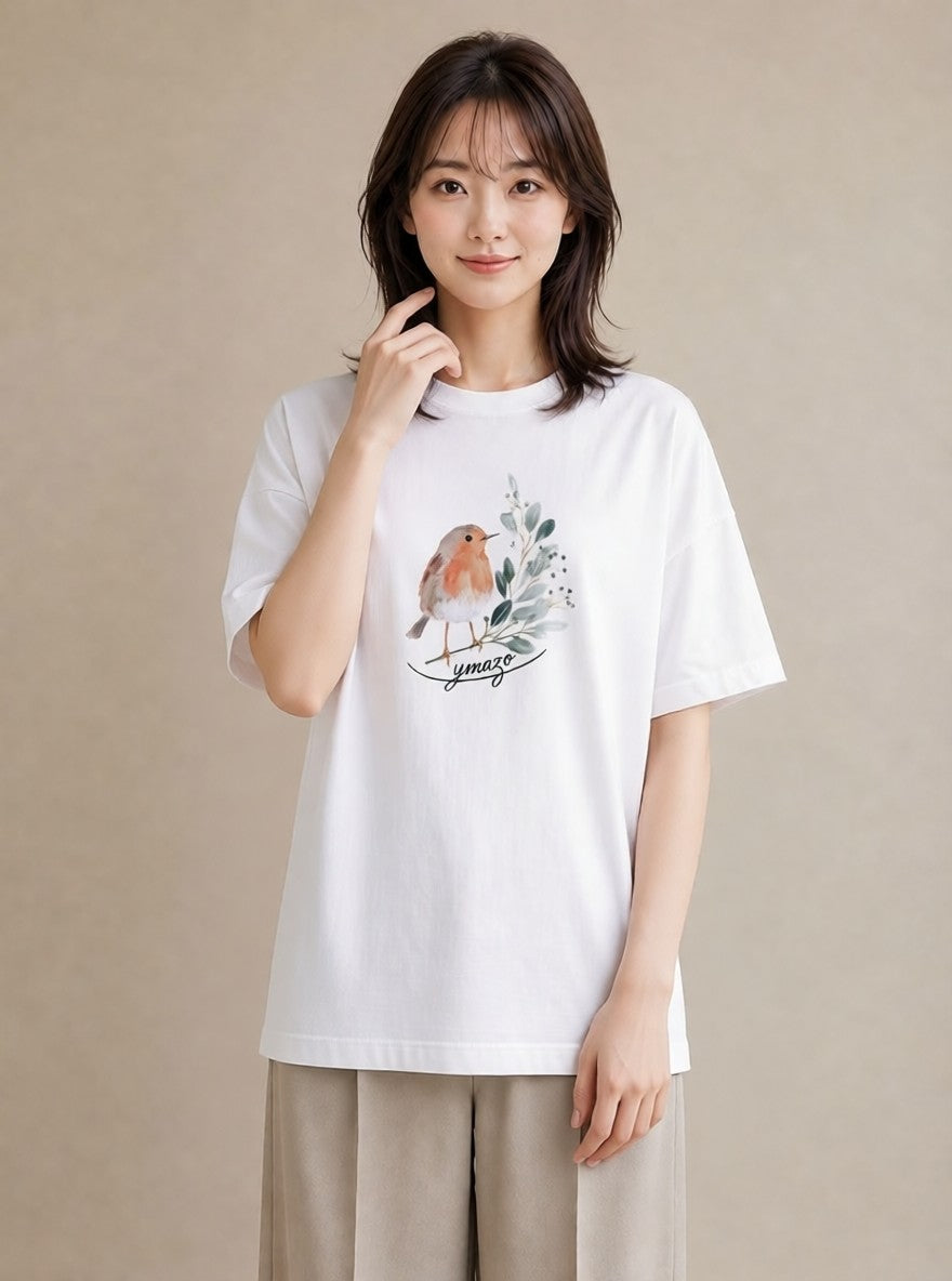 プリントTシャツ レディース ことり ペット 動物 イラスト こなれ感 散歩 お出かけ 白T