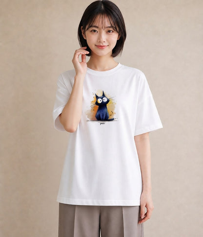 半袖Tシャツ レディース ロシアンブルー 猫 ねこ イラスト カフェコーデ 通学 誕生日プレゼント 白T