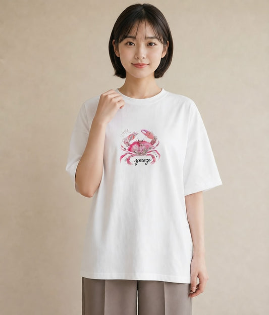 プリントTシャツ レディース エビ 海の生き物 海 イラスト 旅行コーデ 母の日 ビーチ 白T