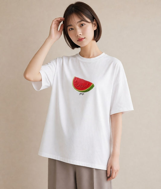 プリントTシャツ レディース すいか 食べ物 フード イラスト 韓国風 夏コーデ 通学 白T