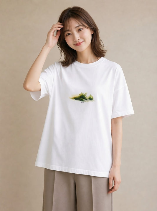 プリントTシャツ レディース 小川 橋 せせらぎ ナチュラル アンティーク イラスト 普段使い 海 カフェ巡り 白T