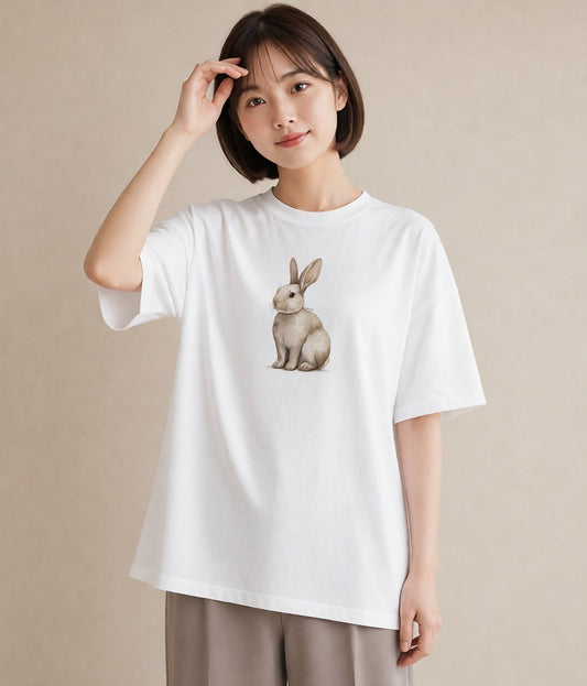 半袖Tシャツ レディース ロップイヤー ペット 動物 イラスト ポップ 海 カフェ巡り 白T