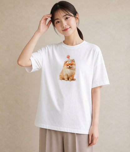 グラフィックTシャツ レディース ポメラニアン ポメ 犬 いぬ イラスト ボタニカル 姉妹 送別ギフト 白T