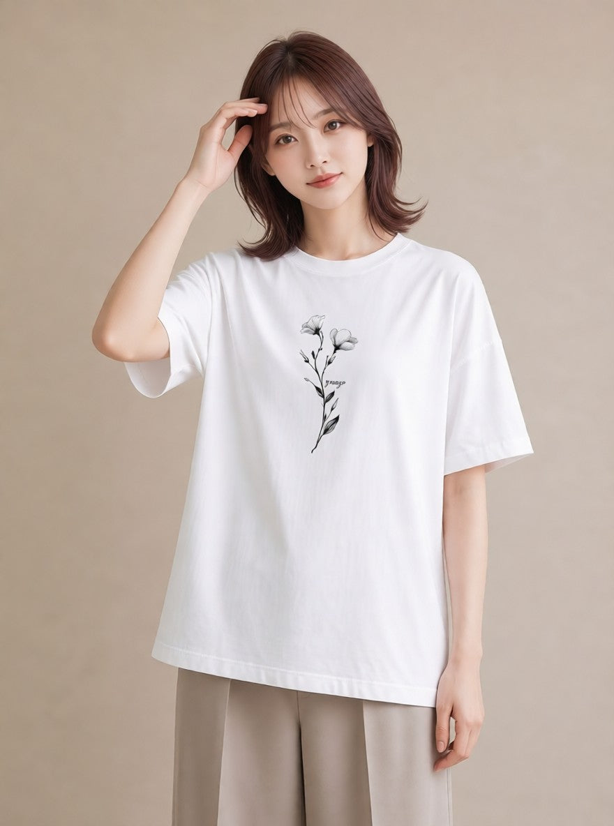 グラフィックTシャツ レディース 小花 花 フラワー イラスト ヴィンテージ風 送別ギフト 通勤 白T