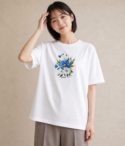 Tシャツ レディース マーガレット 花 花柄 イラスト 北欧風 女性 旅行用 白T