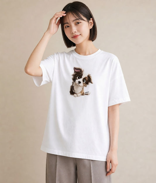 Tシャツ レディース わんちゃん 犬 いぬ イラスト シンプル 女性 旅行用 白T
