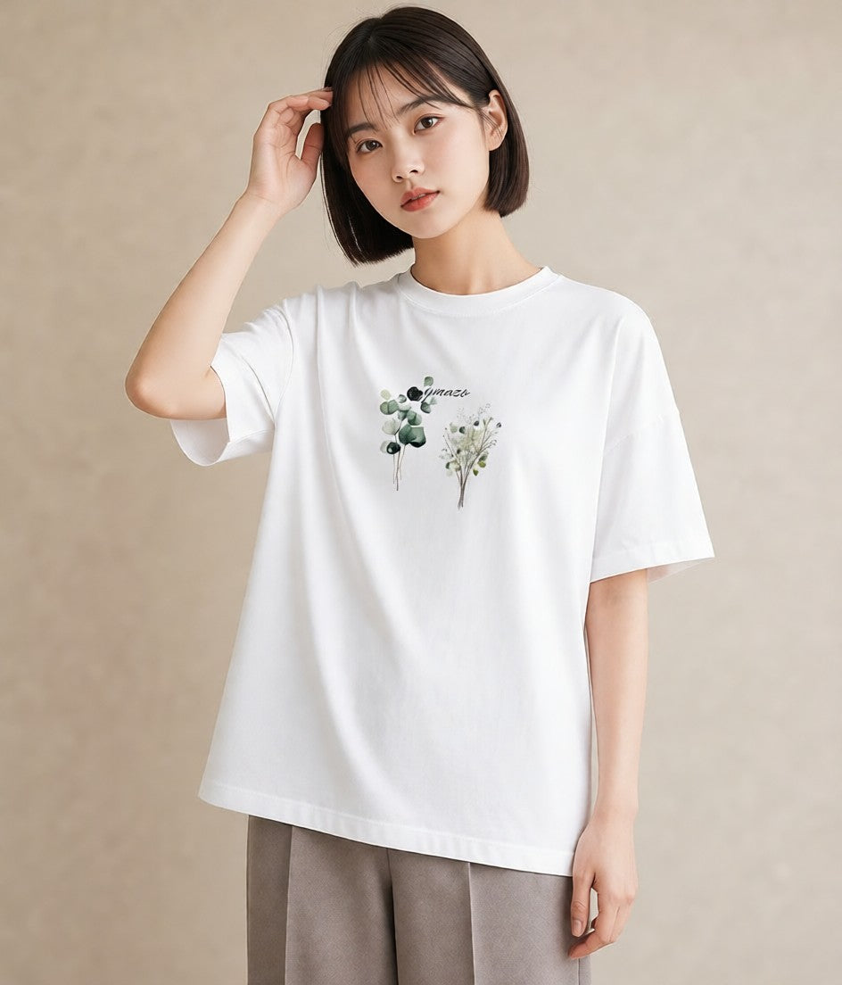 半袖Tシャツ レディース ボタニカル 植物 イラスト 在宅 公園 白T