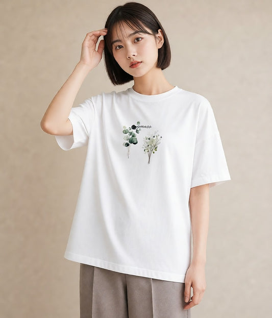半袖Tシャツ レディース ボタニカル 植物 イラスト 在宅 公園 白T