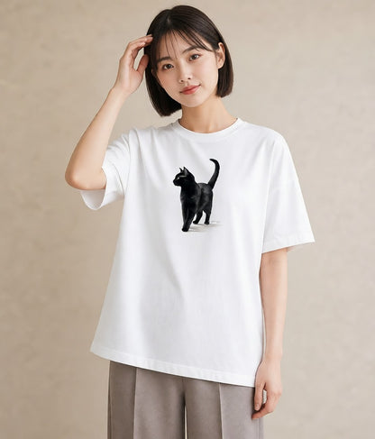 半袖Tシャツ レディース アメリカンショートヘア 猫 ねこ イラスト フェミニン 社会人 女性 白T