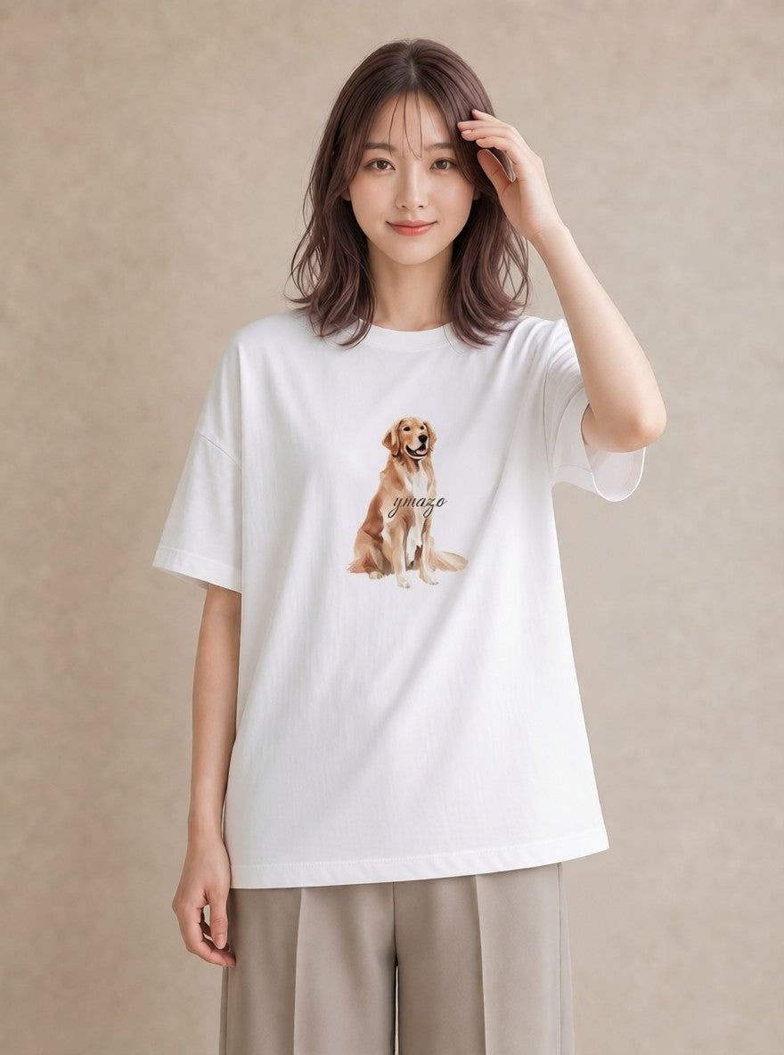 Tシャツ レディース ゴールデンレトリバー ゴールデン 犬 いぬ イラスト 淡色 カジュアルコーデ 買い物 白T