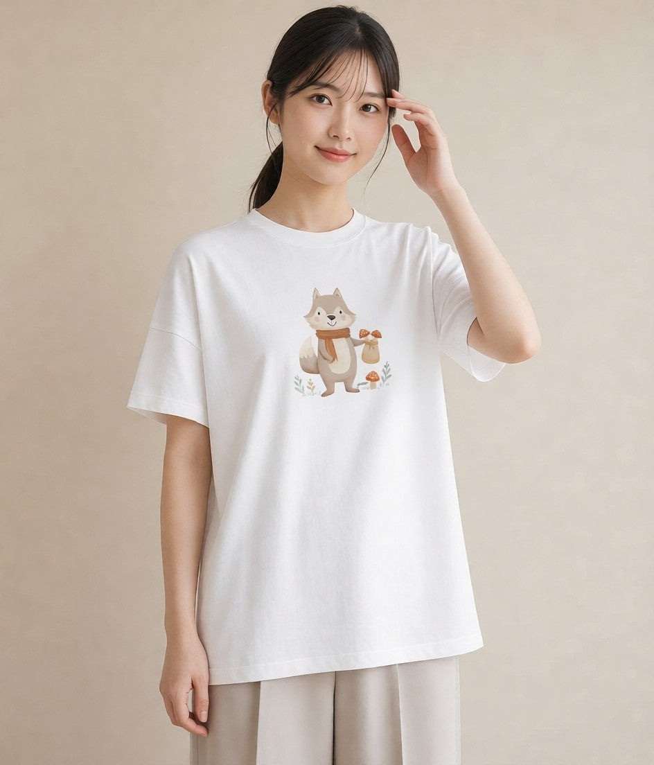 Tシャツ レディース たぬき 動物 アニマル イラスト シンプル お揃い 親子 白T