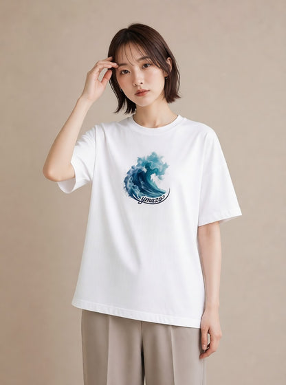 プリントTシャツ レディース 波 星空 宇宙 イラスト ボタニカル 誕生日プレゼント 綿100 白T