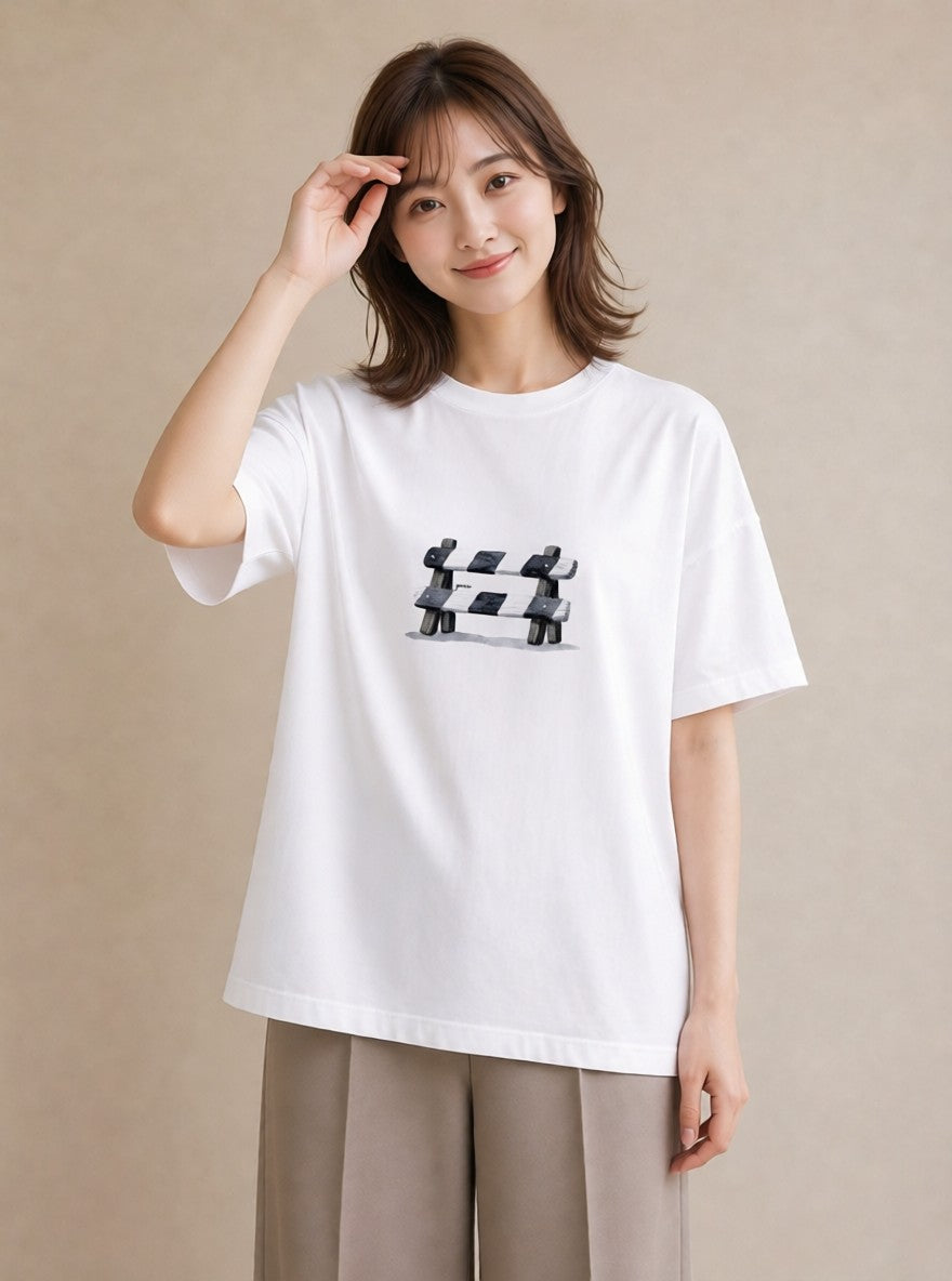 プリントTシャツ レディース 桟橋 水辺 波止場 ナチュラル アンティーク イラスト 手描き風 おしゃれギフト 社会人 白T