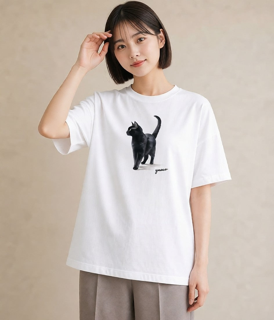 半袖Tシャツ レディース アビシニアン 猫 ねこ イラスト ラフ 旅行用 海 白T