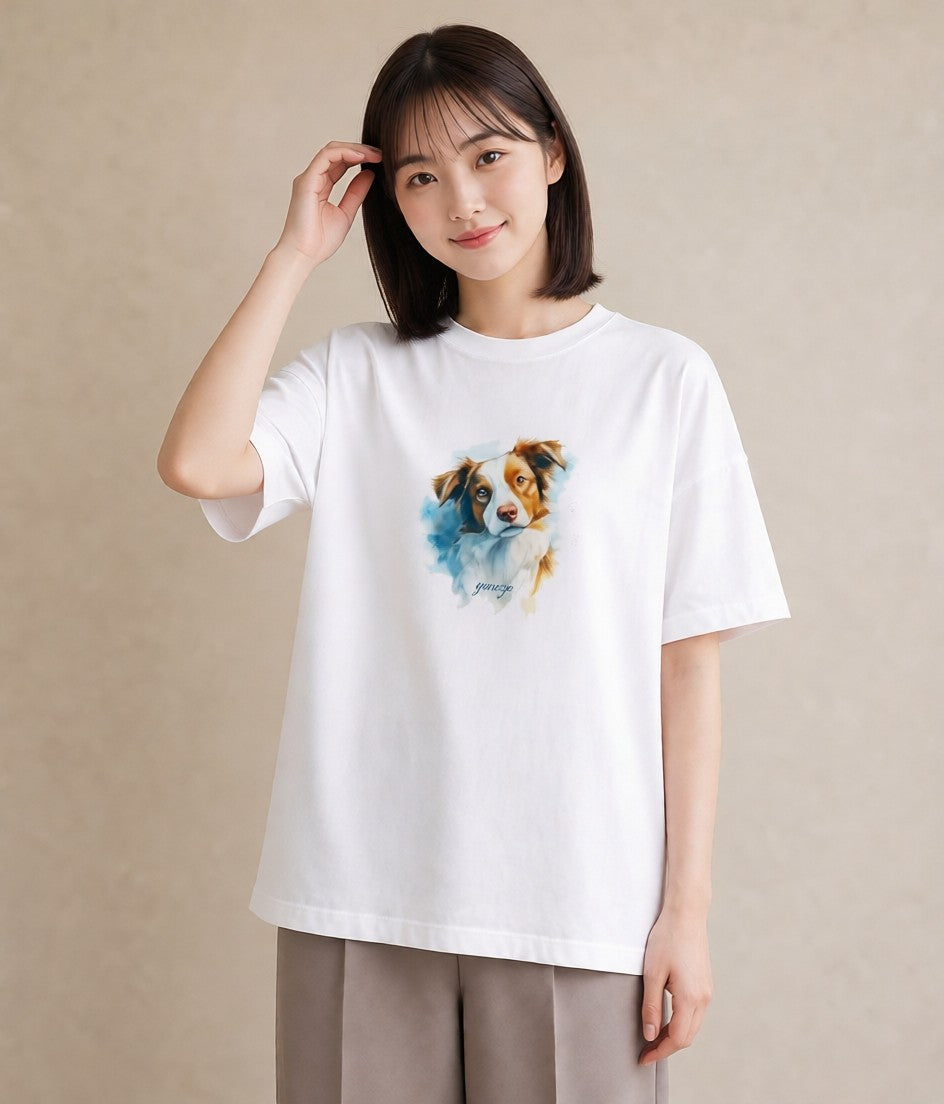 Tシャツ レディース ミックス犬 犬 いぬ イラスト 淡色 20代 カジュアルコーデ 白T