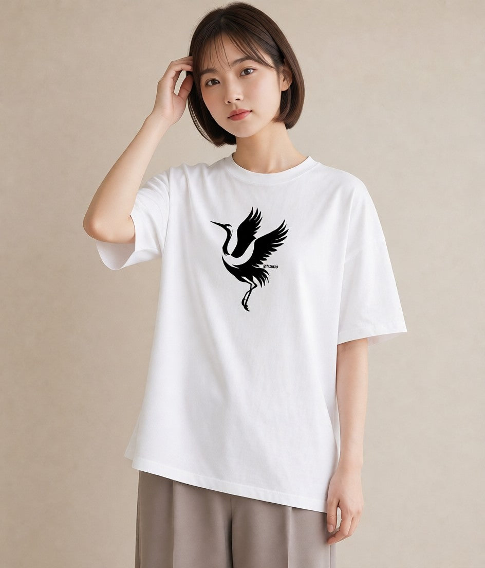 Tシャツ レディース 折り鶴 折り紙 ナチュラル アンティーク イラスト ニュアンス 休日 ペアコーデ 白T