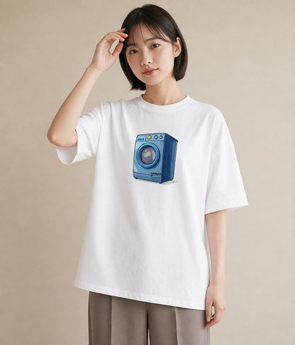 プリントTシャツ レディース 洗濯物 風 ナチュラル アンティーク イラスト アート風 母の日 ビーチ 白T