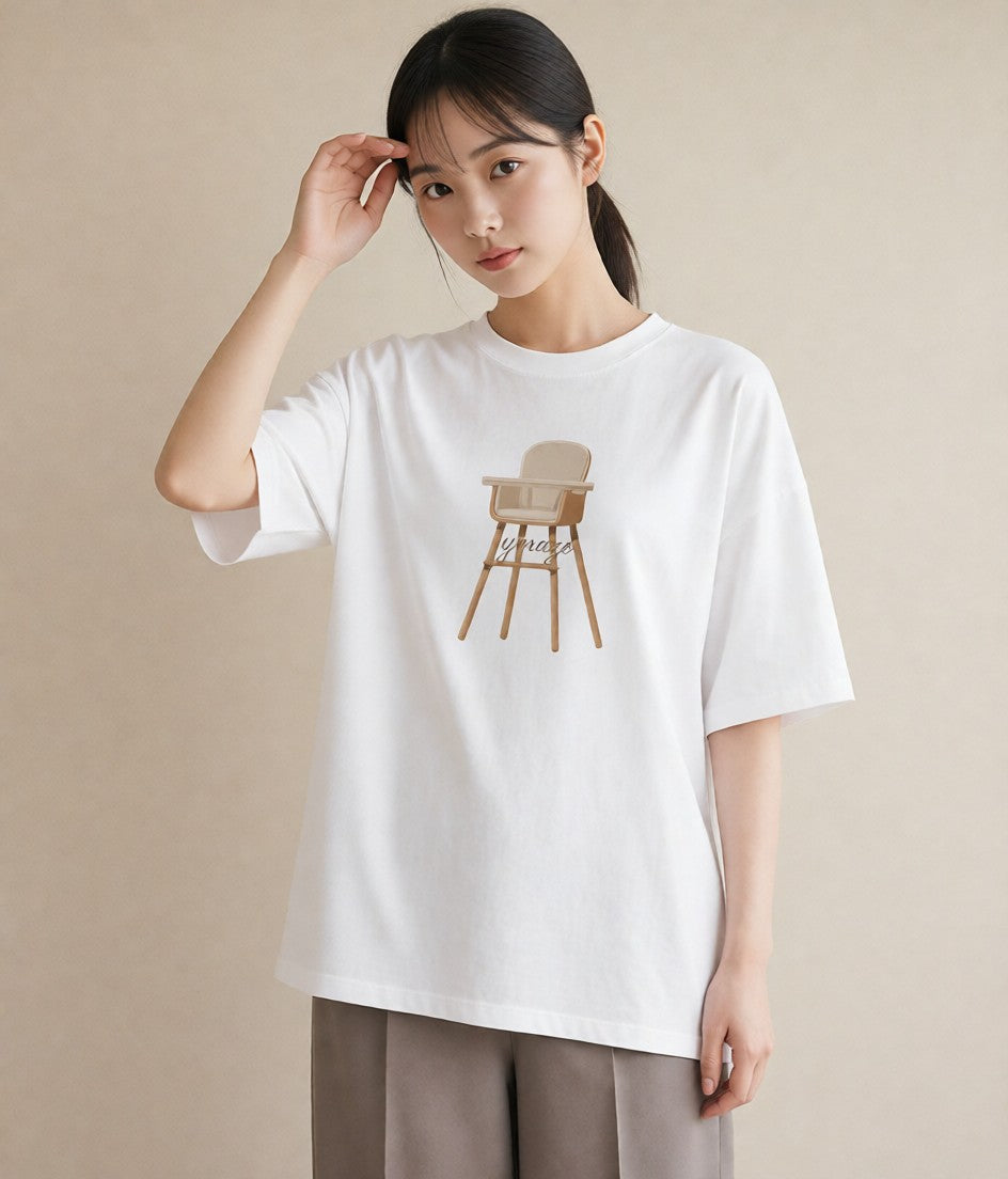半袖Tシャツ レディース 窓辺の椅子 窓辺 椅子 ナチュラル アンティーク イラスト シンプル 自分用 ルームウェア 白T